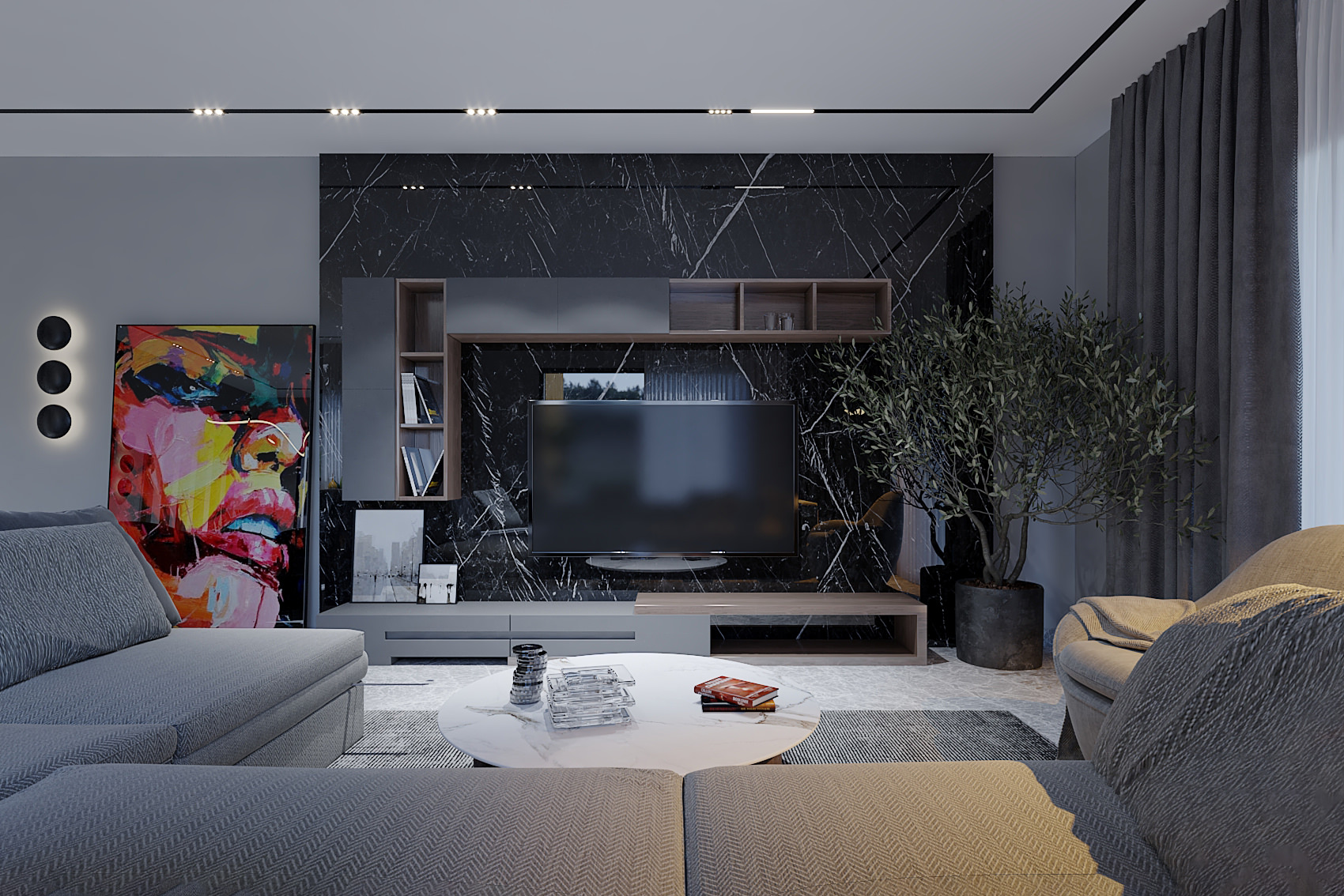 Grey Loft Apartment Interior Design in Marakez, New Cairo, Egypt - HM ... - Grey And Red Loft Apartment Interior Design Inspiration